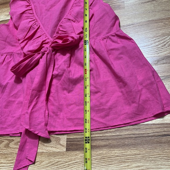 SHEIN Plunging Neck Ruffle Trim Bow Tie Front Top size L - Picture 5 of 14